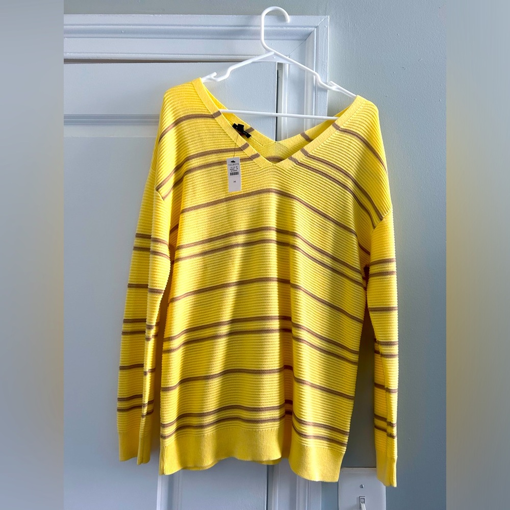 Yellow and Light Brown Stripped V-Neck Sweater from Talbots